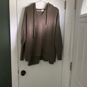 Aerie hooded chenille brown/green sweater